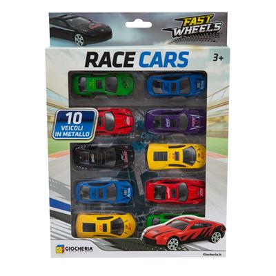 FAST WHEELS - RACE CARS 10 Auto Die Cast 1:64 Colori Assortiti