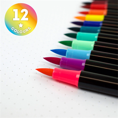 Set Of 12 Brush Markers - Brush Markers - Bright Colours