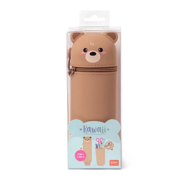 2 IN 1 SILICONE PENCIL CASE KAWAII TEDDY BEAR-