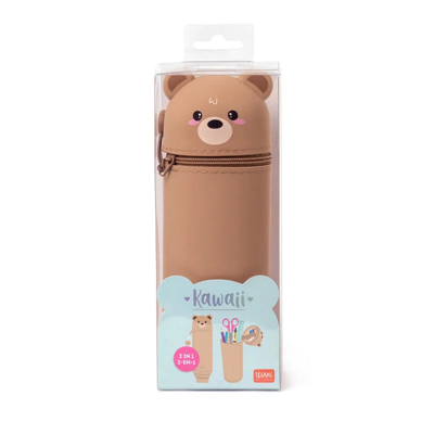 2 IN 1 SILICONE PENCIL CASE KAWAII TEDDY BEAR-