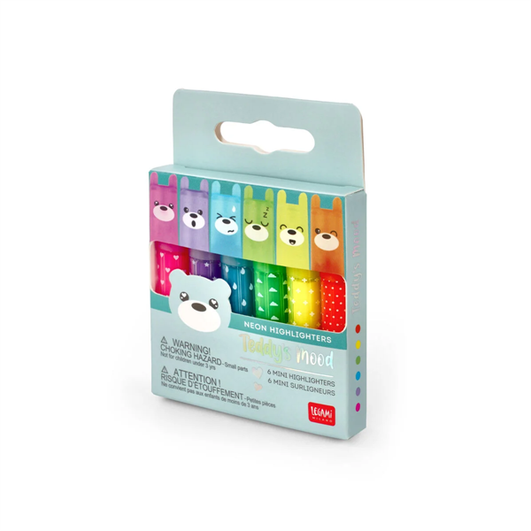 Set Of 6 Mini Highlighters - Teddy'S Mood - Teddy Bear