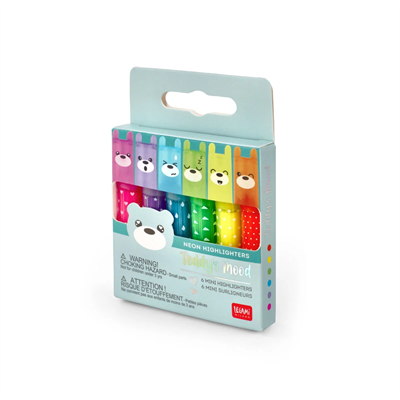 Set Of 6 Mini Highlighters - Teddy'S Mood - Teddy Bear