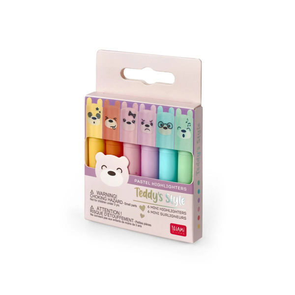 Set Of 6 Mini Highlighters - Teddy'S Style - Teddy Bear