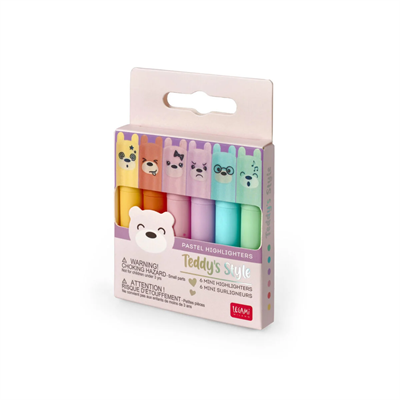 Set Of 6 Mini Highlighters - Teddy'S Style - Teddy Bear
