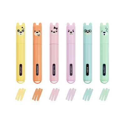Set Of 6 Mini Highlighters - Teddy'S Style - Teddy Bear