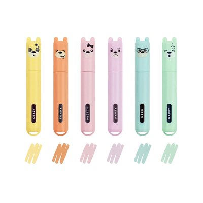 SET OF 6 MINI HIGHLIGHTERS TEDDY STYLE-