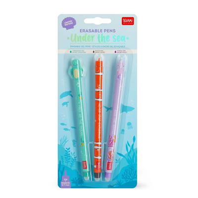 Set of 3 erasable gel pens - under the sea - sea turtle + clownf