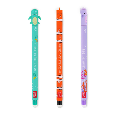 Set of 3 erasable gel pens - under the sea - sea turtle + clownf
