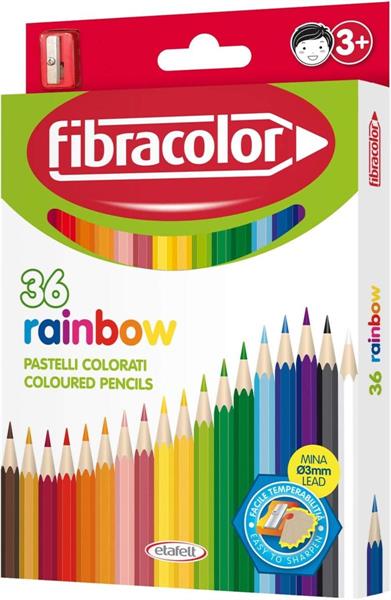 Fibracolor Rainbow Scatola 36 Colori Pastello Legno Esagonale Pu