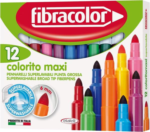 Fibracolor Colorito Maxi Scatola 12 Colori Pennarello Superlavab