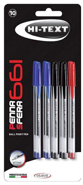 Hi-Text 661 Penna Sfera Blister 10 Pezzi Punta Media 1 Mm