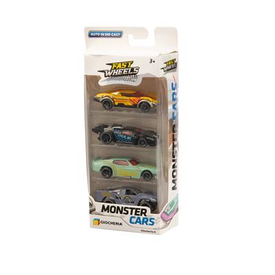 FAST WHEELS - MONSTER CARS Auto Die Cast Blister 4 pezzi  8 Mode
