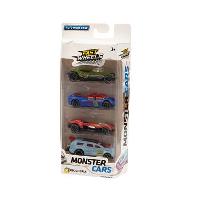 FAST WHEELS - MONSTER CARS Auto Die Cast Blister 4 pezzi  8 Mode