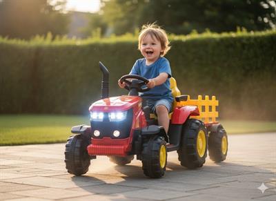 Trattore Rosso Con Carrello 12Volt