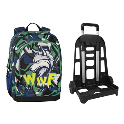 Zaino Organizzato Trolley Staccabile Wwf Illustrato Lupo